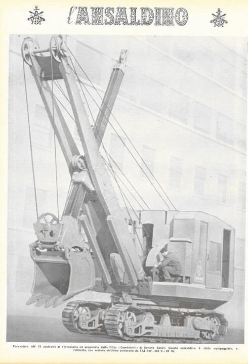 p. 16 (quarta di copertina), escavatore AM 10 costruito allo stabilimento Ferroviario Ansaldo e acquistato dalla Ditta "Combitulit" di Genova Sestri